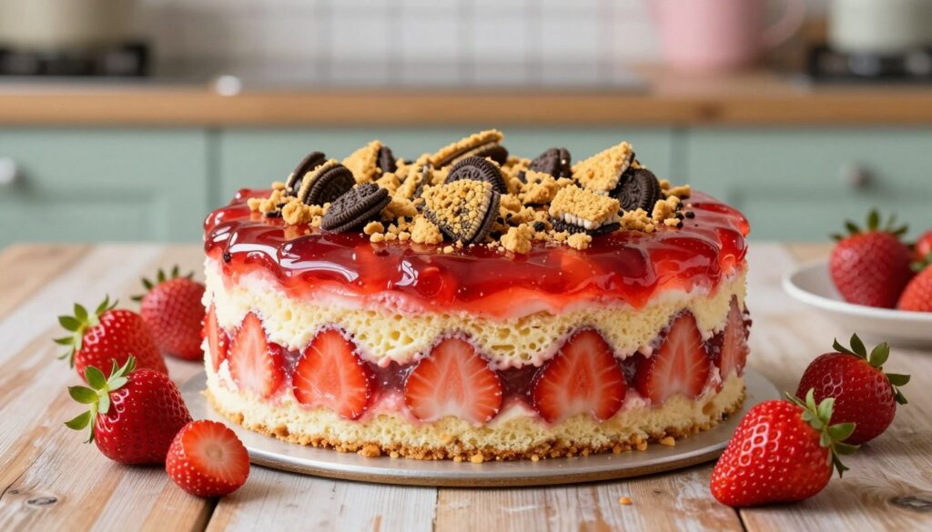 Strawberry Crunch Poke Cake