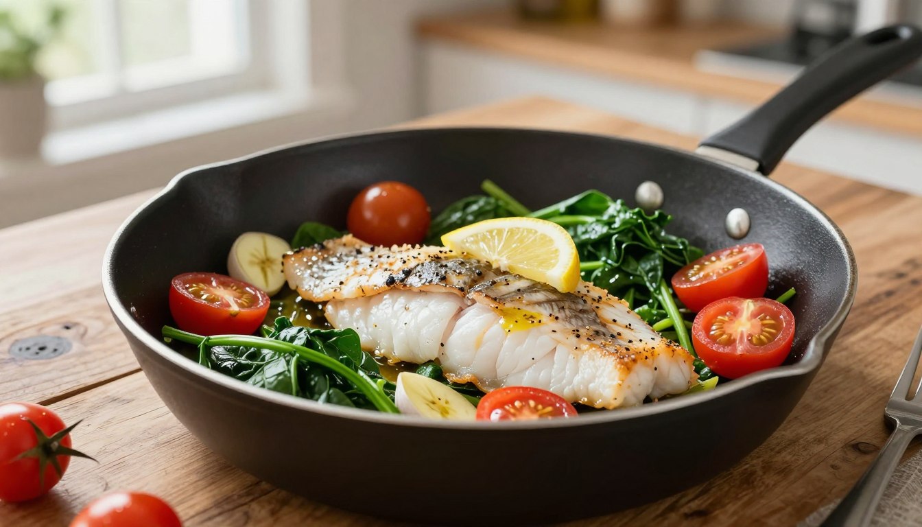 fish and spinach skillet