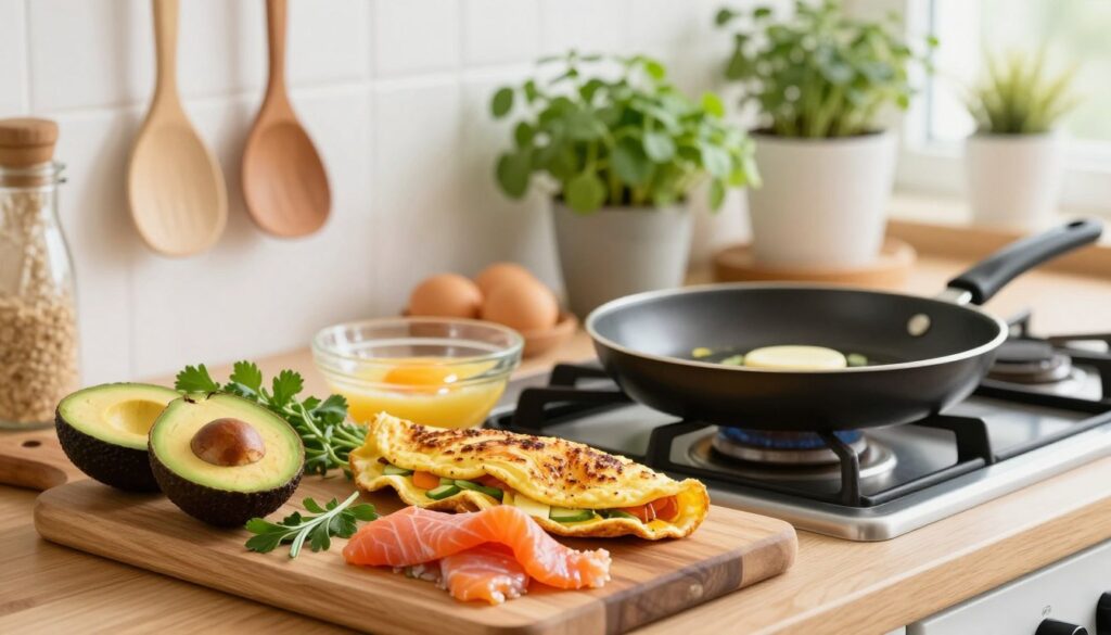 Current image: avocado smoked salmon omelet