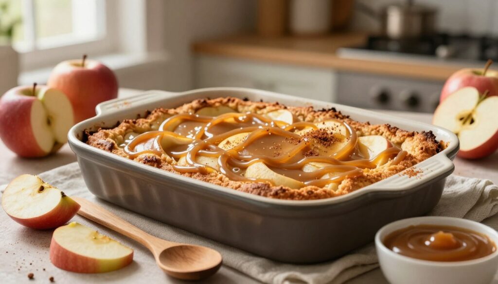 Current image: caramel apple dump cake recipe