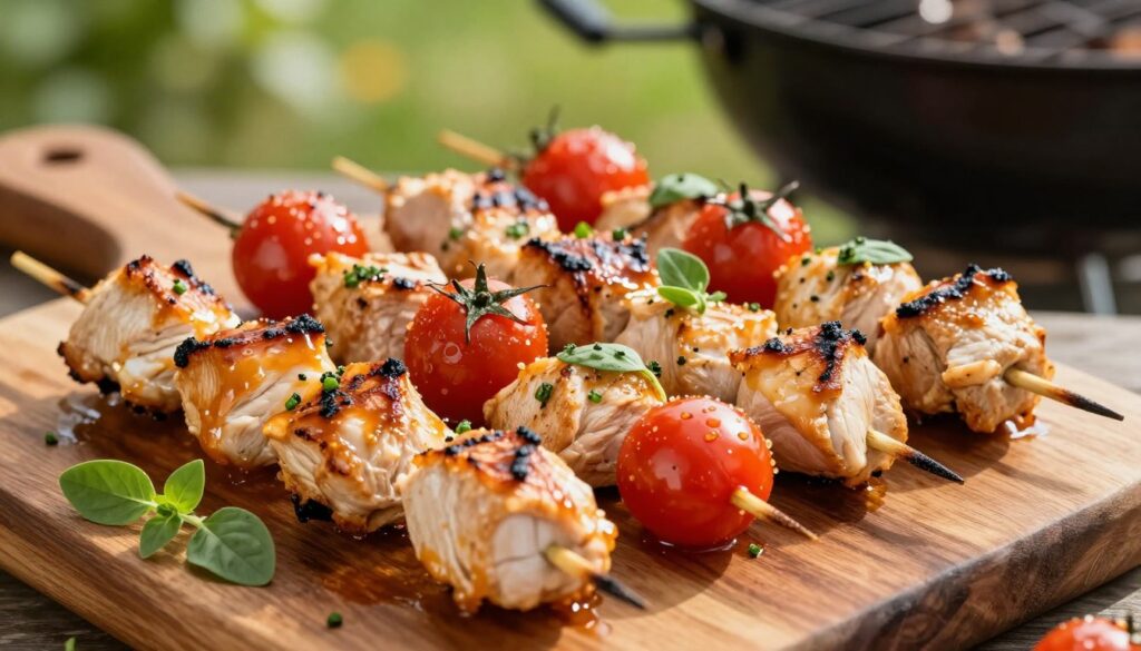 How to Make Chicken tenderloin skewers with tomato and oregano Current image: chicken tenderloin skewers