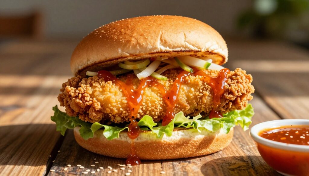 Current image: crispy bang bang chicken sandwich<<