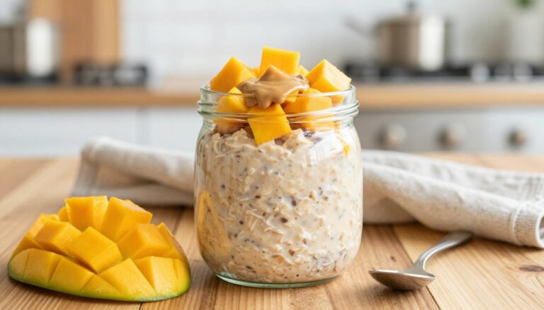 high-protein mango tahini overnight oats