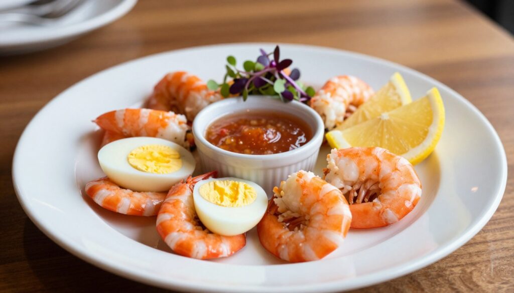 Current image: shrimp cocktail with soft-boiled eggs