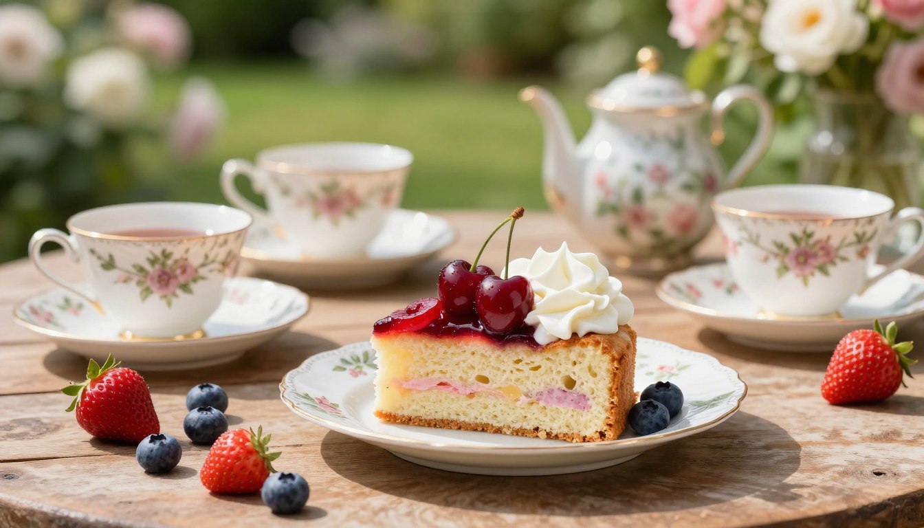 simple fruit and cherry afternoon tea cake