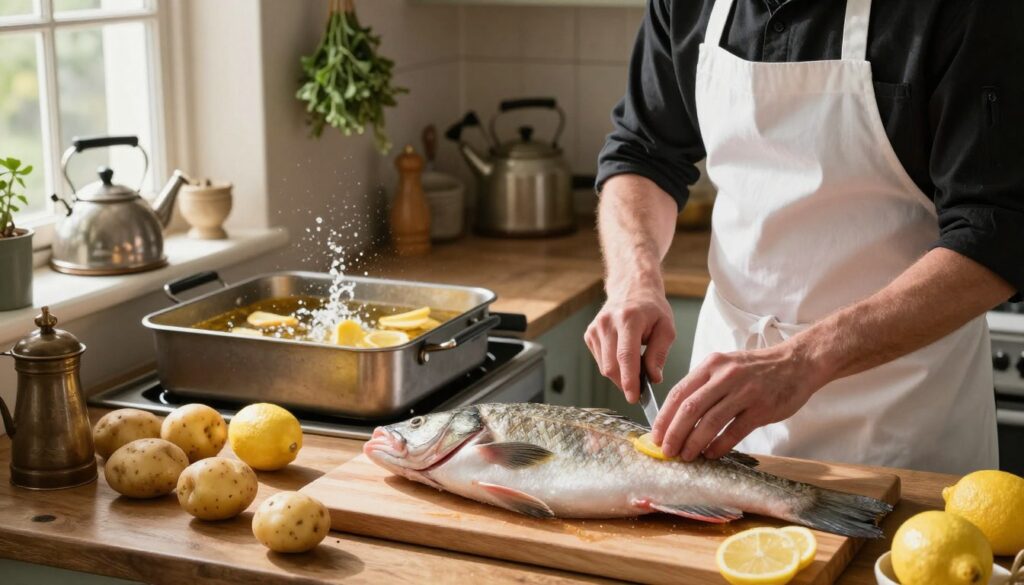 Current image: traditional British fish and chips