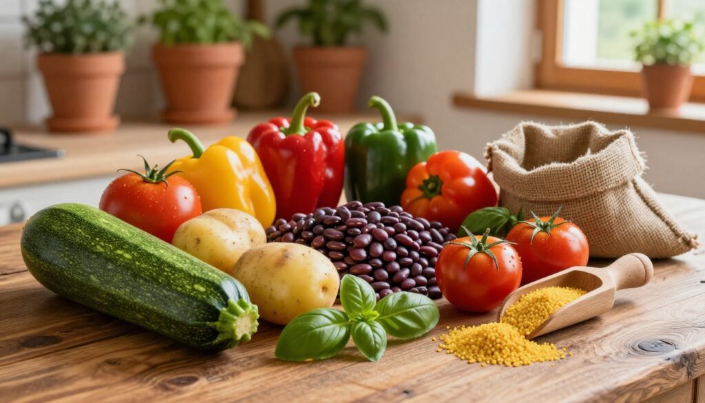 authentic Sardinian ingredients laid out for minestrone soup