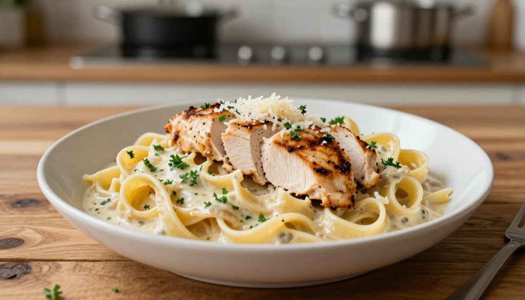 Current image: creamy garlic chicken pasta