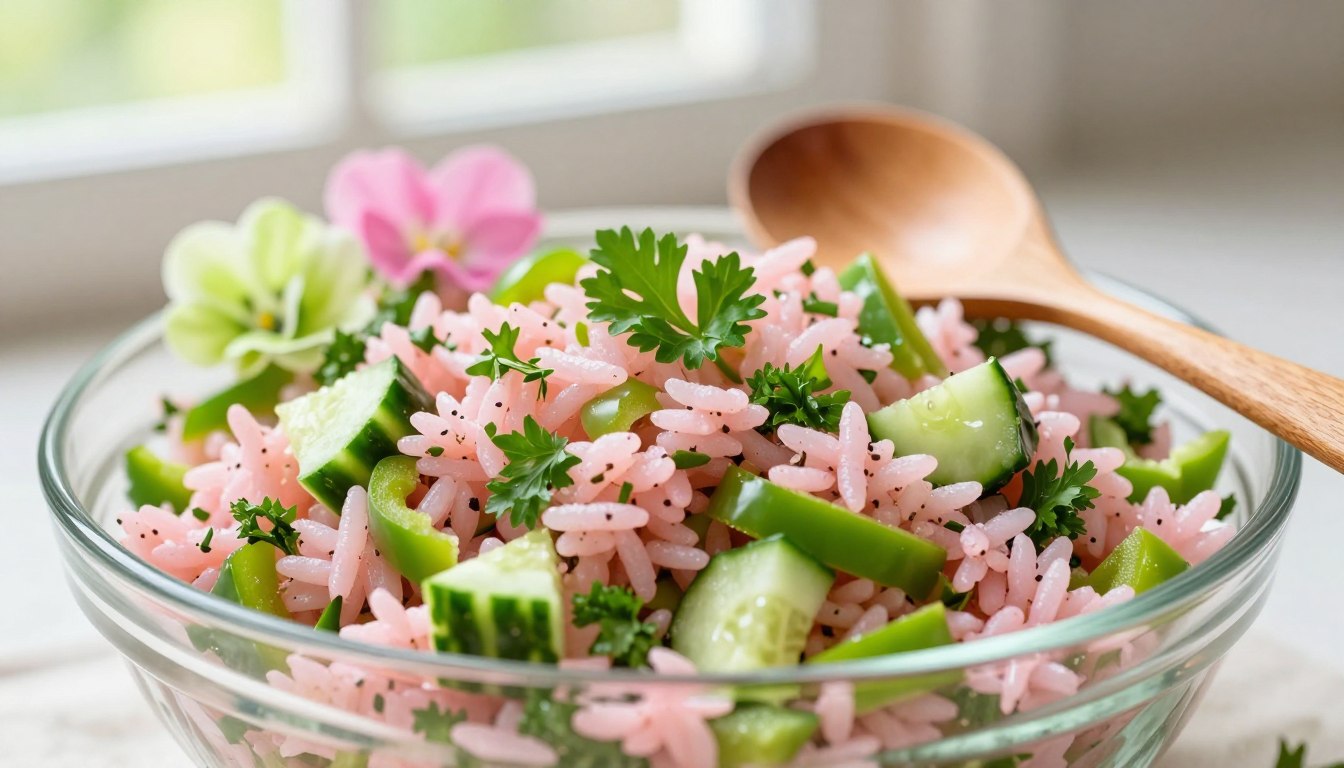 pink and green rice salad