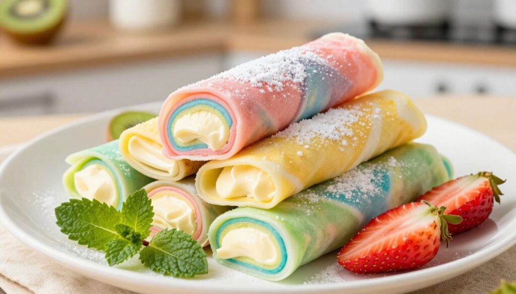 Current image: rainbow rolled crepes