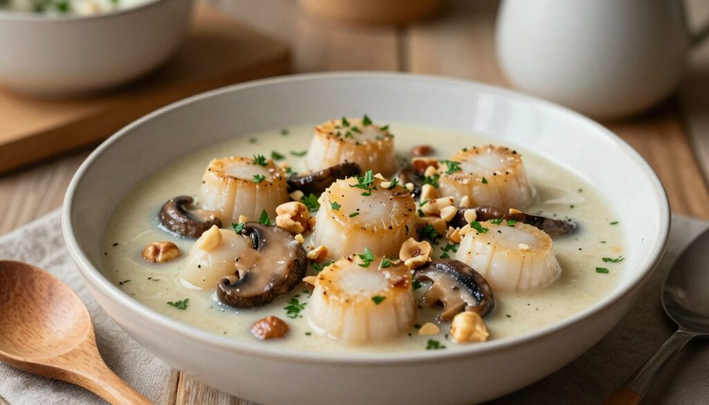 Current image: scallop mushroom hazelnut stew