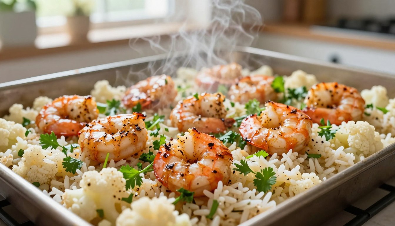 sheet pan shrimp and cauliflower rice