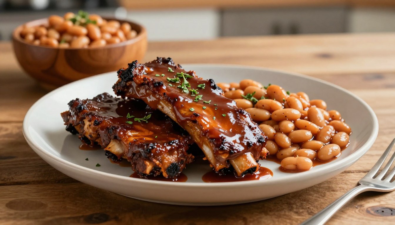 slow cooked ribs and beans
